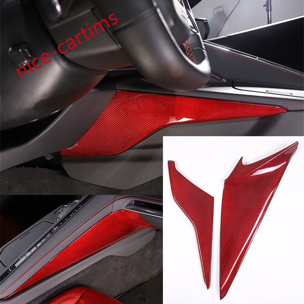 Red Carbon Fiber Center Console Side Knee Panel Trim Fit for Corvette C8 2020-24