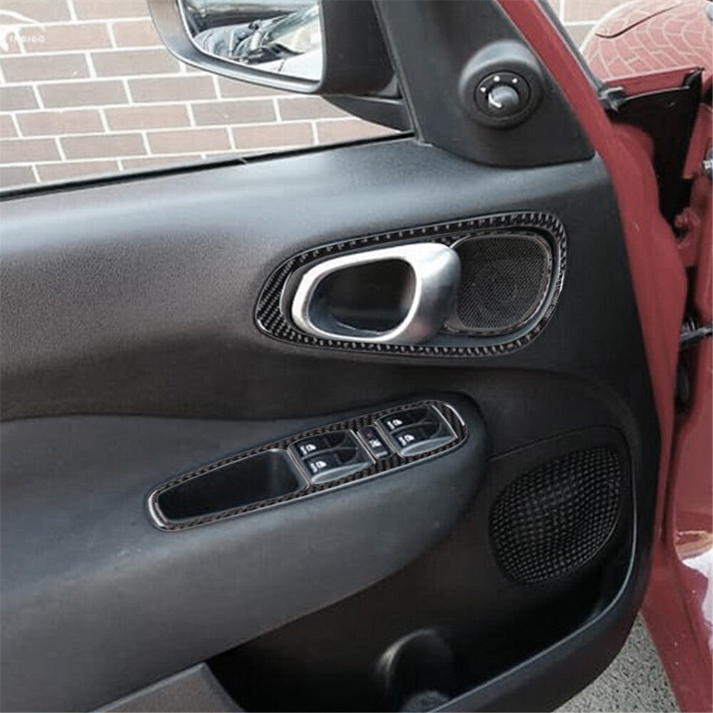 6Pcs Front Door + Window Control Panel Trim Carbon Fiber for Fiat 500L 2014-2017