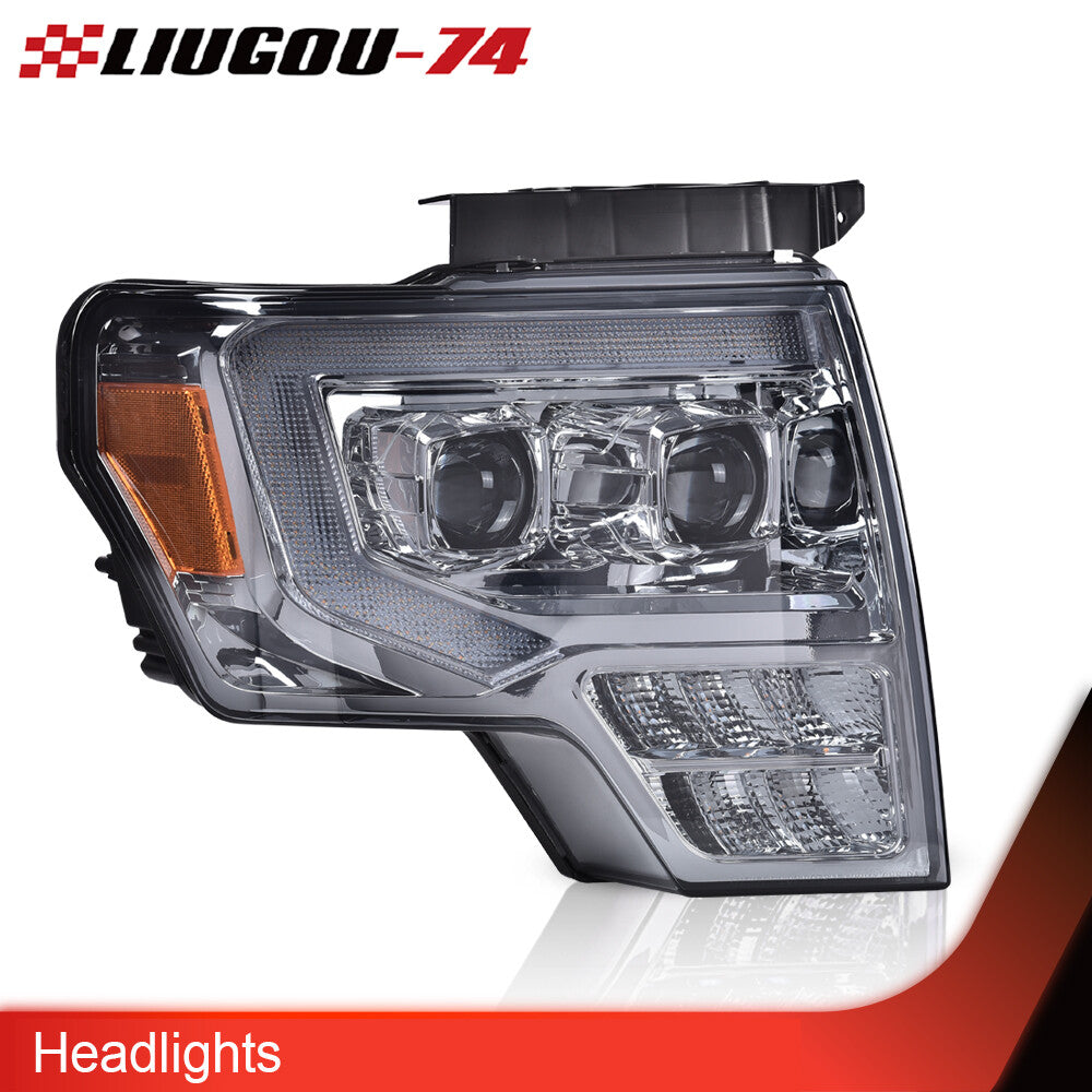 Dual LED projector smoked headlights and LED taillights suitable for 2009-2014 for Ford F-150s.