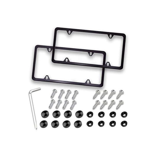 2-Piece Car License Plate Frame Cover Cap Trunk Ultra-Thin Metallic Black Suitable for BMW