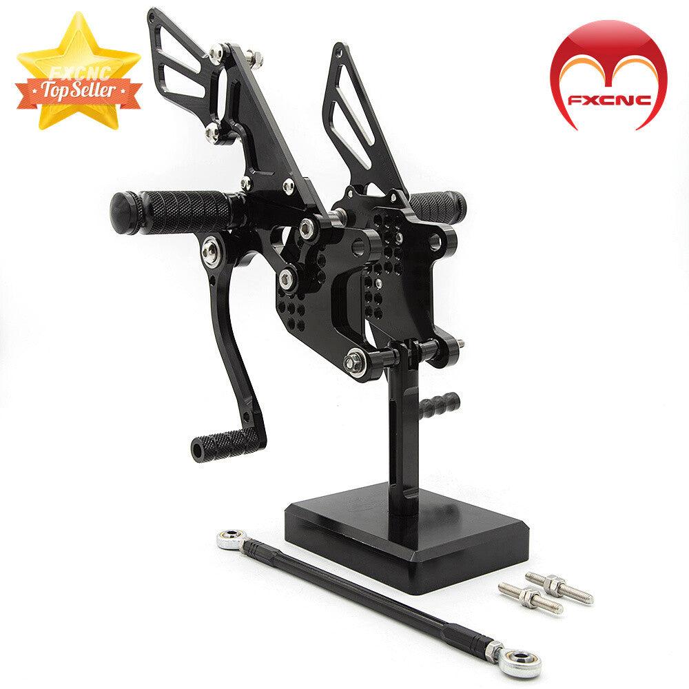 CNC footstool, foot spikes, and rear wheel pedals for Kawasaki ZX10R models from 2006 to 2010.