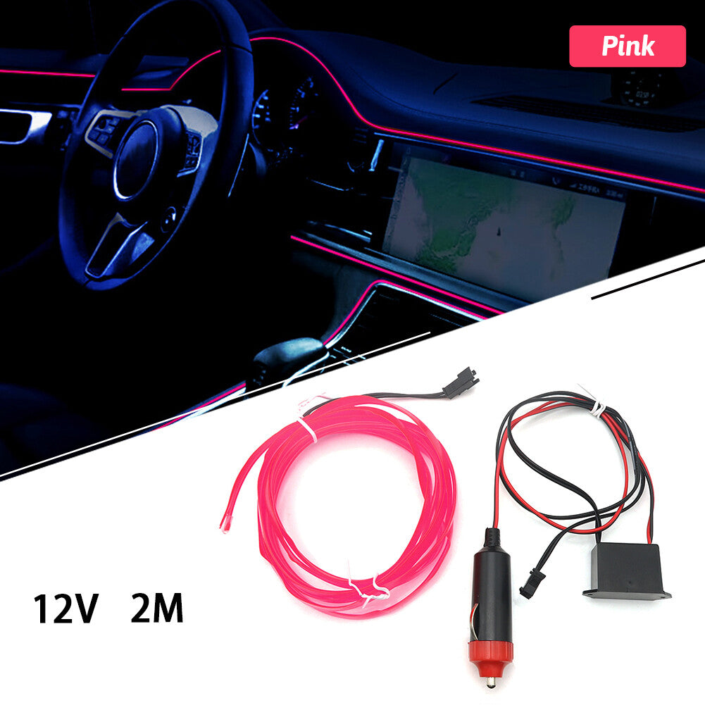 Car Interior Atmosphere LED Light Strip Wire Lamp Decor Accessories Pink 2M