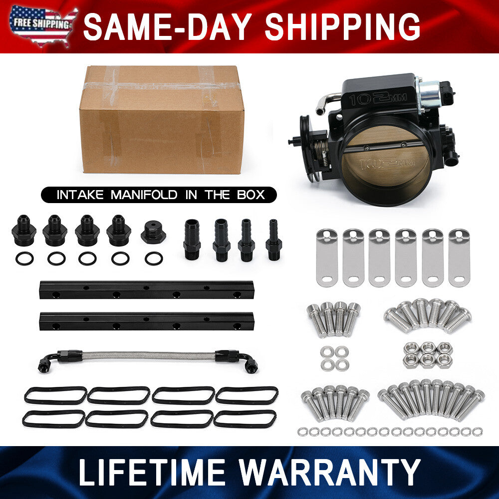 LS Intake Manifold 102mm Throttle Body TPS Low Profile Fuel Rail For LS1 LS2 LS6