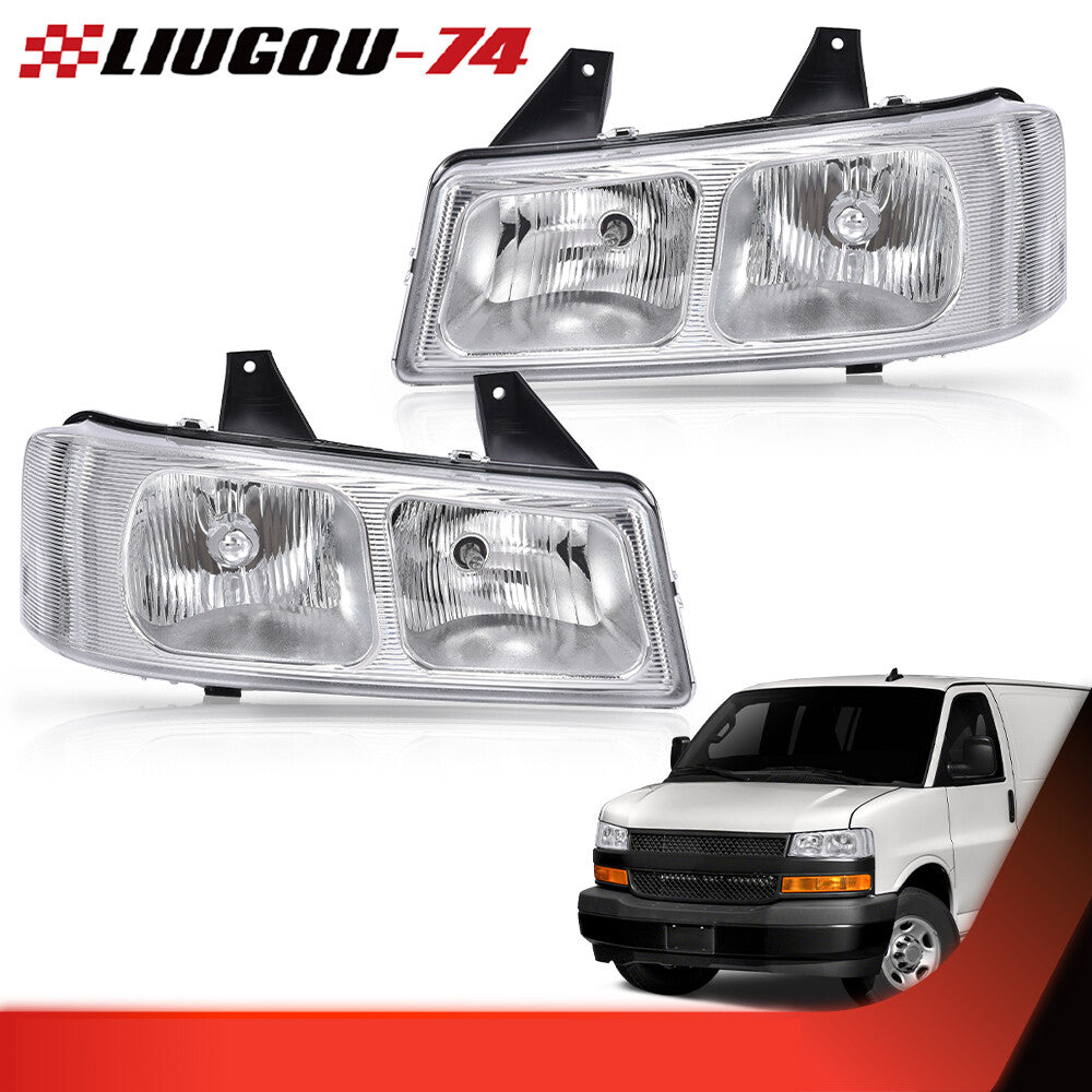 Suitable for 03-19 for Chevrolet Express for GMC Savana Van Chrome/Transparent Headlights (2-Piece Set)