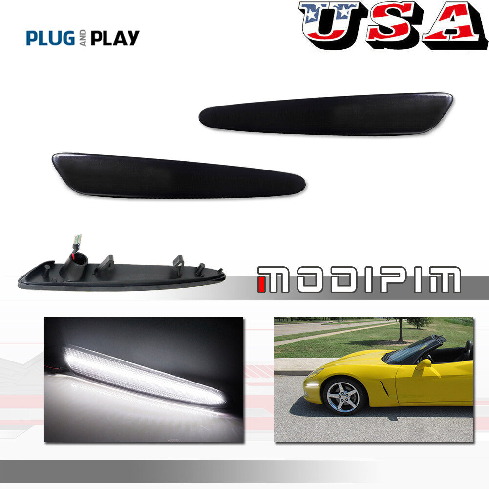 Two smoked white LED front marker lights for Chevrolet for Corvette C6 2005-2013