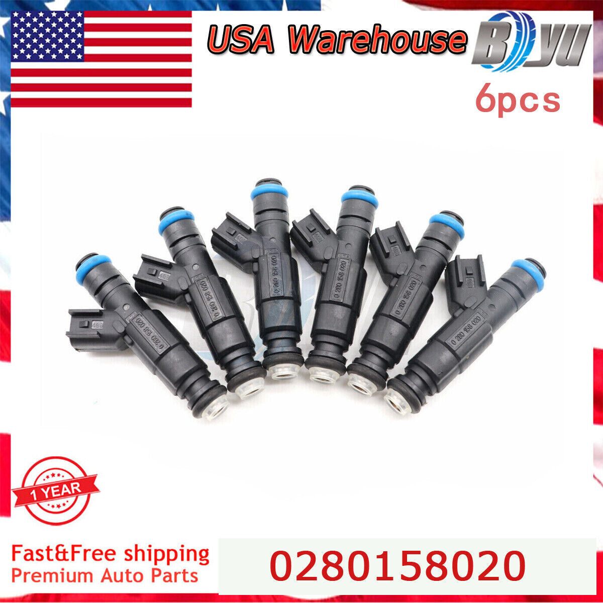 6x Fuel Injectors 0280158020 New for Jeep Liberty for Dodge Dakota for Mitsubishi 3.7L