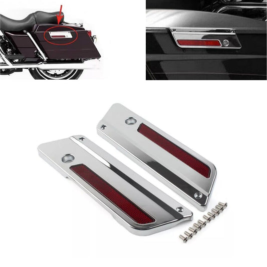 Chrome Saddlebag Guard Latch Cover w/Red Reflectors for Harley Touring 1993-2013