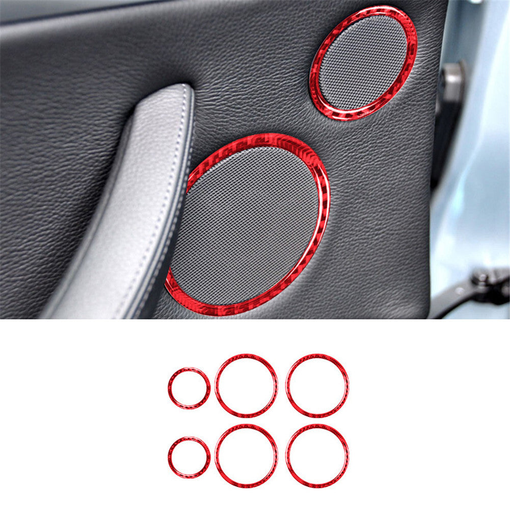 6X Red Carbon Fiber Door Speaker Frame Cover Trim for BMW X5 E70 X6 E71 2008-13