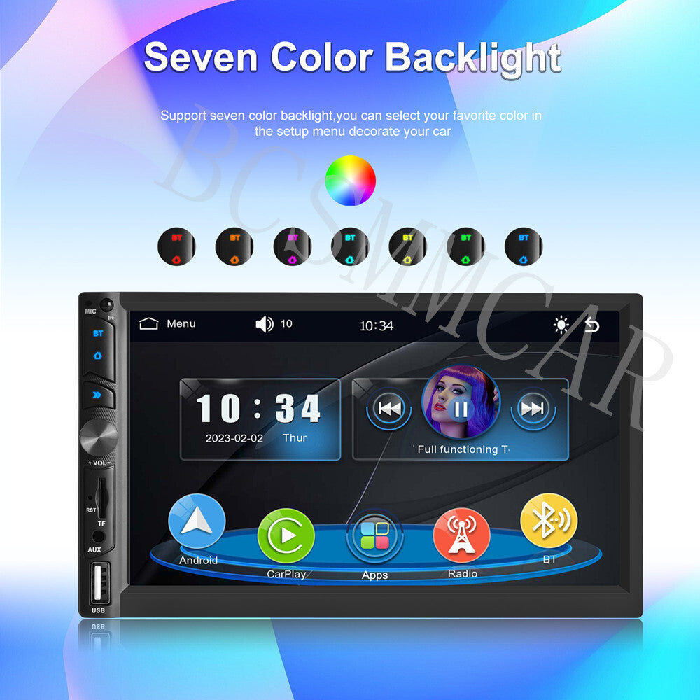 7in Double 2DIN Car Radio Bluetooth For Appple Carplay MP5 Player W/Rear Camera