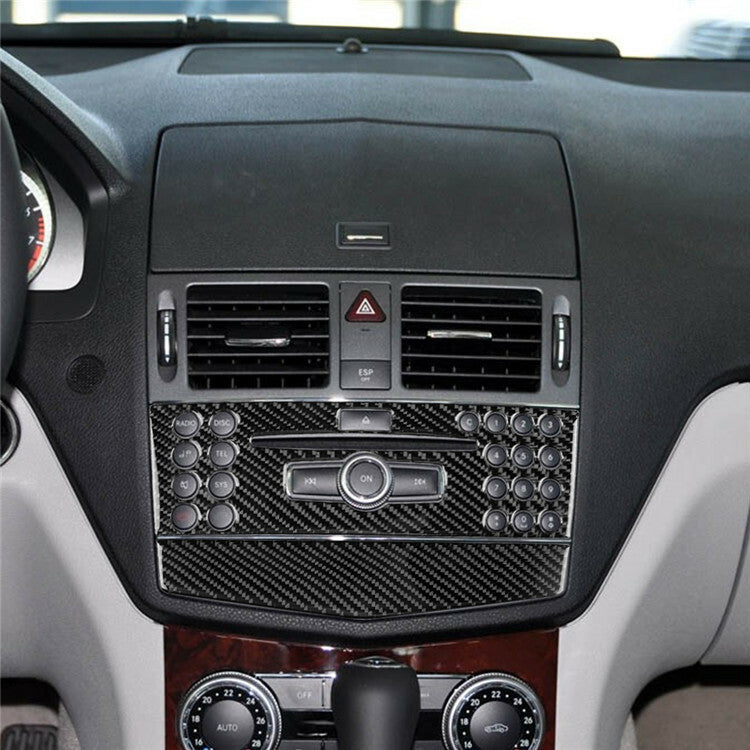 Carbon Central Control CD Panel Interior Stickers Fit for Mercedes C class W204