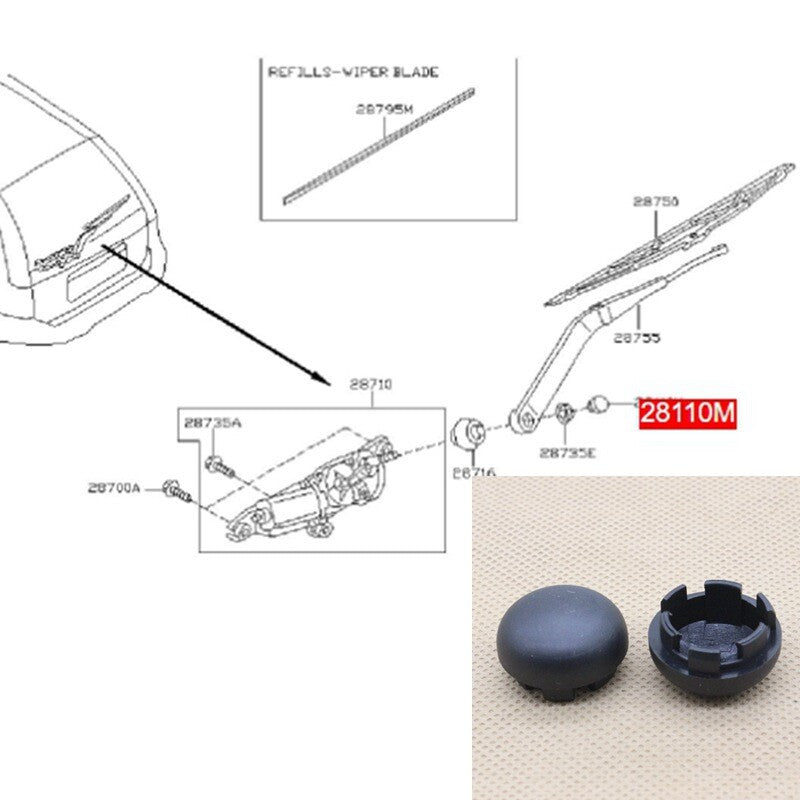 2-Piece Rear Window Wiper Arm Nut Cap 28782WF000 for Nissan X-Trail Patrol Y61