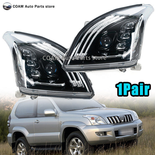 A pair of LED headlight assemblies for Toyota for Land Cruiser Prado FJ120 2003-2009.
