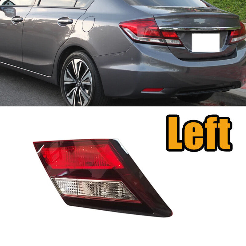 2013-2015 for Honda for Civic sedan, left inner transparent/red halogen taillight with bulb.