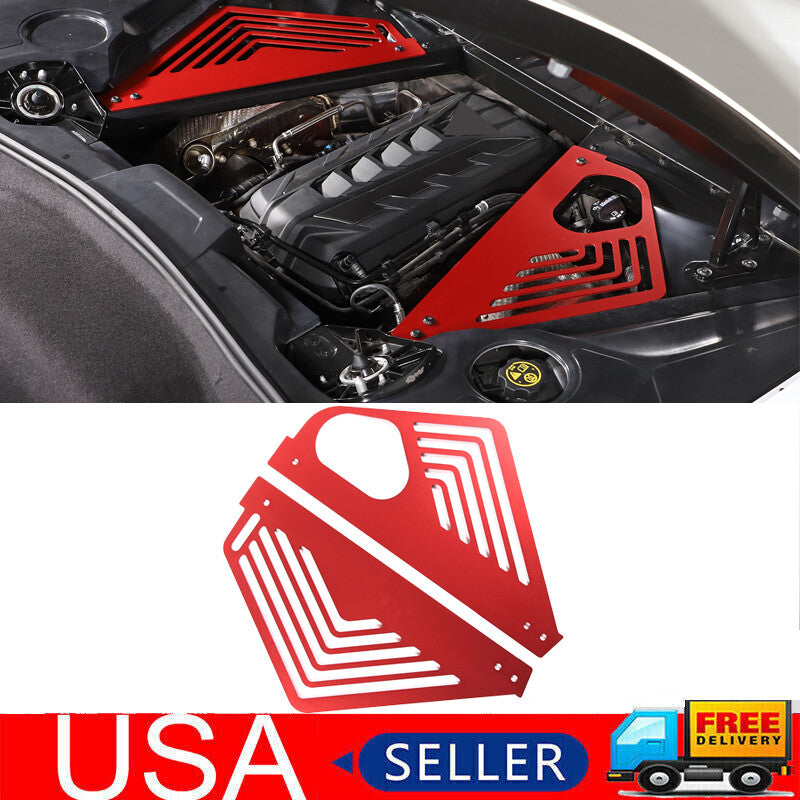 2-Piece Red Aluminum Alloy Engine Bracket Panel Engine Hood Suitable for CORVETTE C8 2020-2023