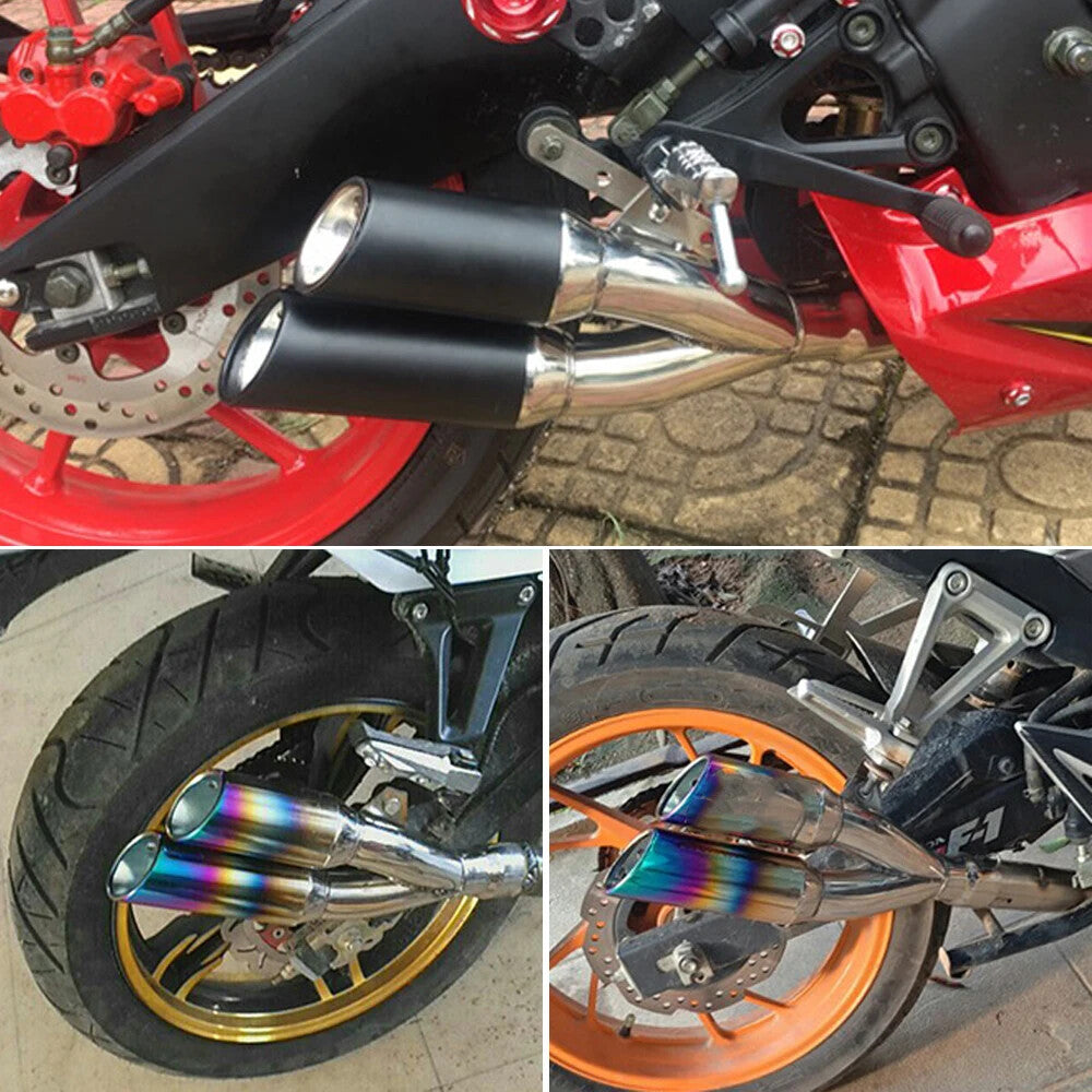 51mm Universal Motorcycle Double Down Exhaust Muffler Pipe Escape with Db Killer