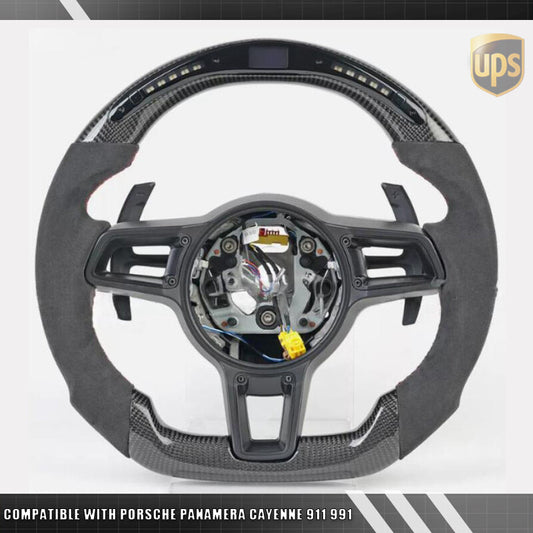 Carbon Fiber LED Steering Wheel w/Trim for Porsche for Panamera for Cayenne 911 991