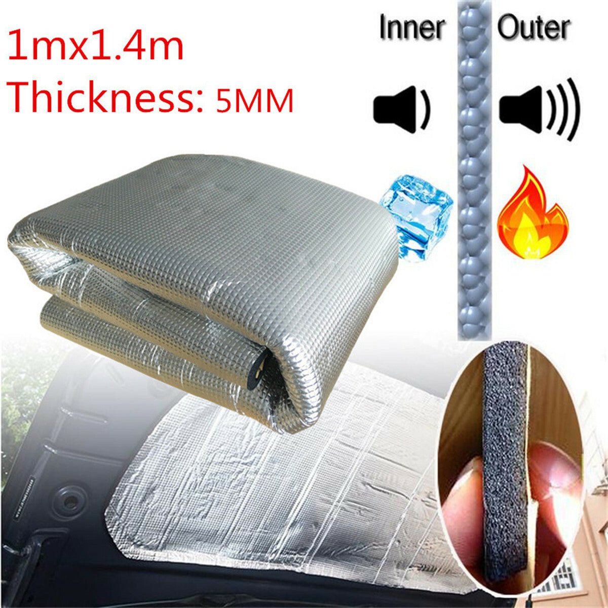 Firewall Sound Deadener Car Hood Roof Heat Shield Insulation Deadening Mat 5mm