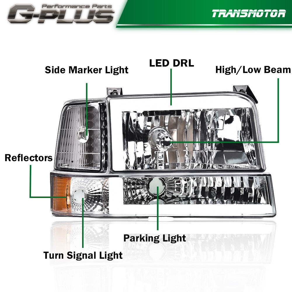 Suitable for 1992-1996 for Ford F150 F250 F350 Dual LED DRL Headlights with Anti-collision Clear Lights