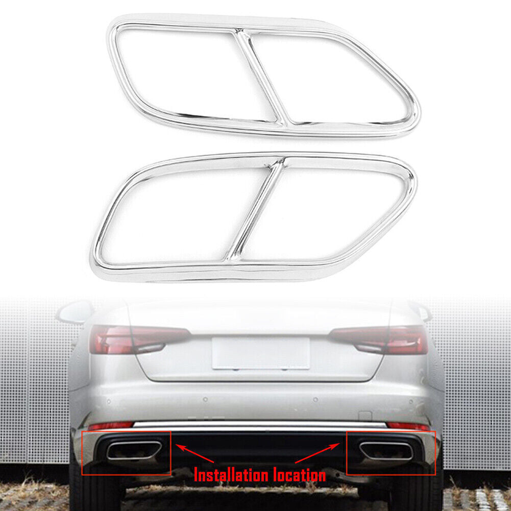for Audi A4 B9 2019 Silver Steel Rear Exhaust Muffler Tail Pipe Cover Trim