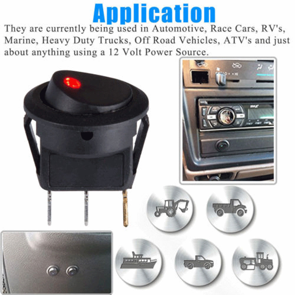20PCS ROCKER SWITCH Toggle 12V Led Light Car Auto Boat Round ON/OFF SPST 20 AMP!