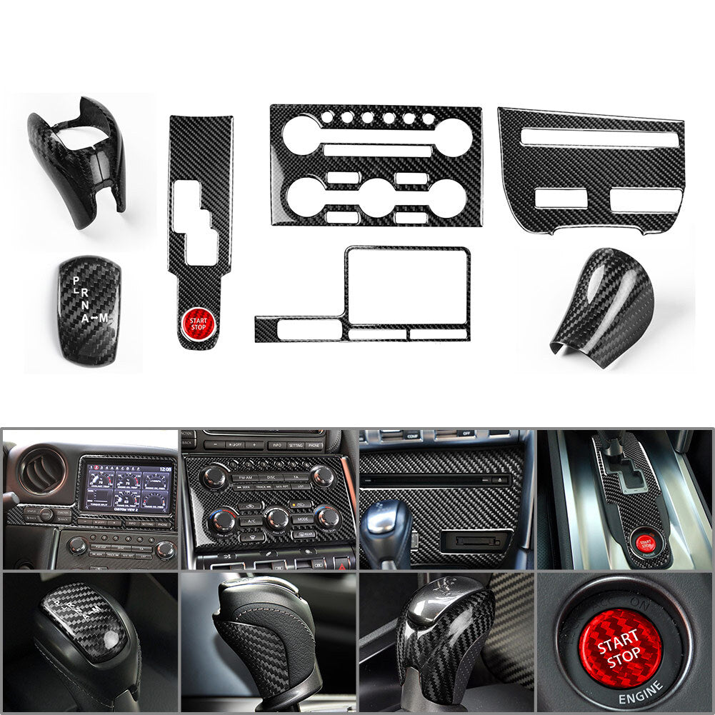 9Pcs Center Console Gear Shift Panel Decoration Cover Trim for Nissan GTR R35
