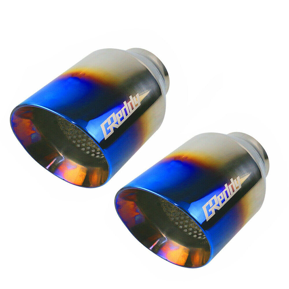 2x Universal 2.5 inlet 4 OD Exhaust End Tip Muffler Burnt Blue Pipe Tip
