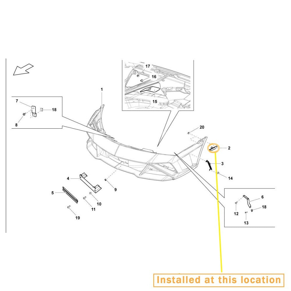 for Lamborghini Gallardo front bumper marking indicator to the right. equipment manufacturer: 400945120D