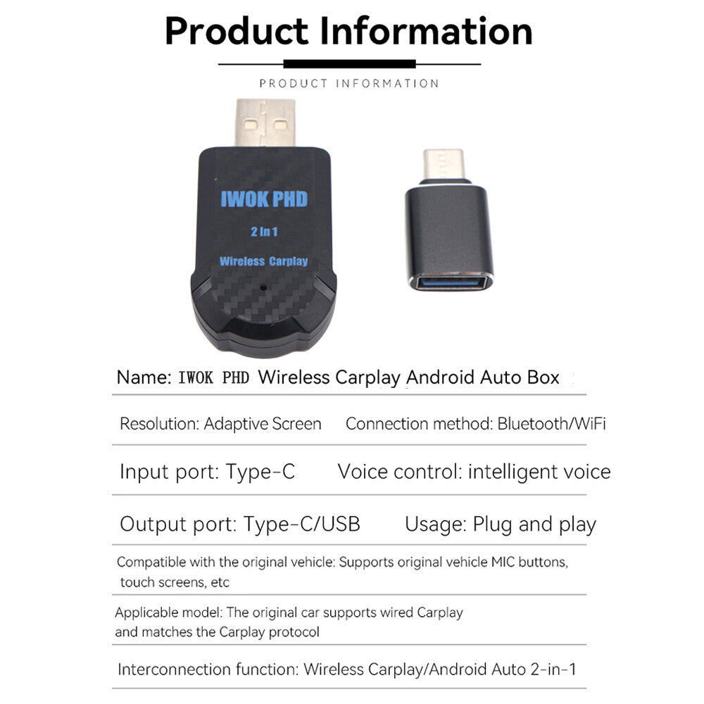 New Plug and Play Type-C/USB for Mini 2 in 1 Box Carplay For Apple iOS Android Auto