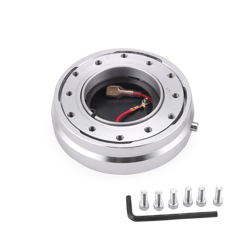 6 Hole Steering Wheel Quick Release Hub Racing Adapter Snap Off Bolt Silver