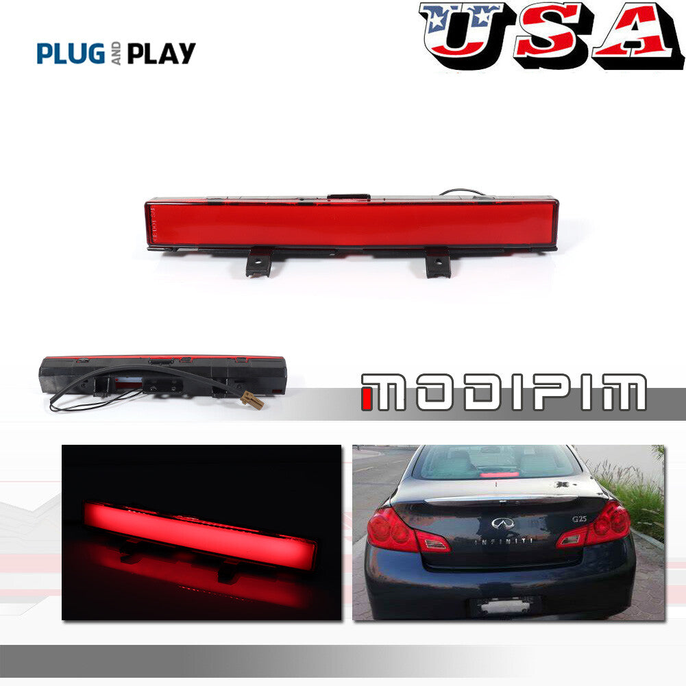 Suitable for 2007-2013 for INFINITI G25 G35 G37 models. Red lens, high-mount stop, third brake taillight.