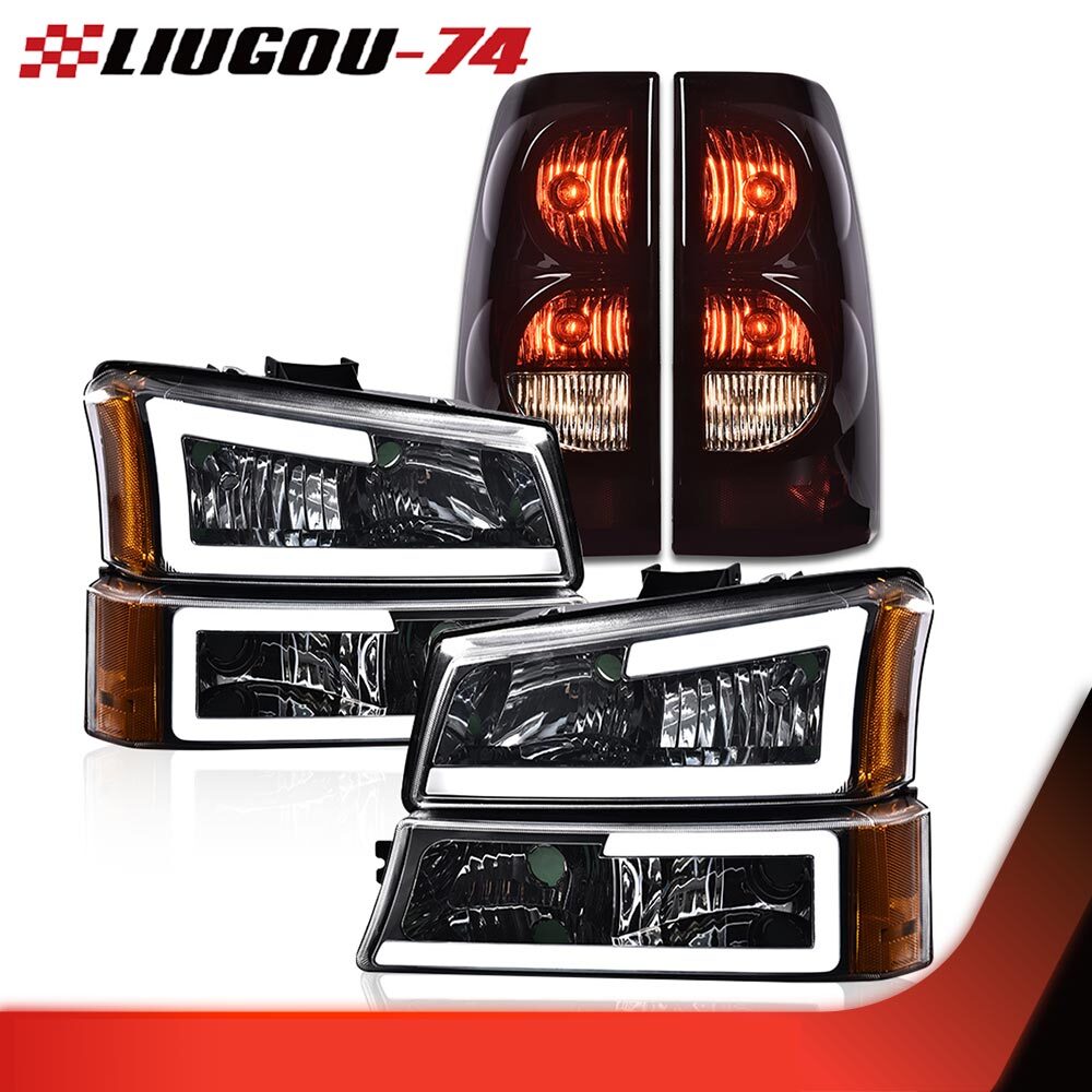 Chrome/Amber LED DRL Headlights + Taillights Suitable for 2003-07 SILVERADO 1500-3500