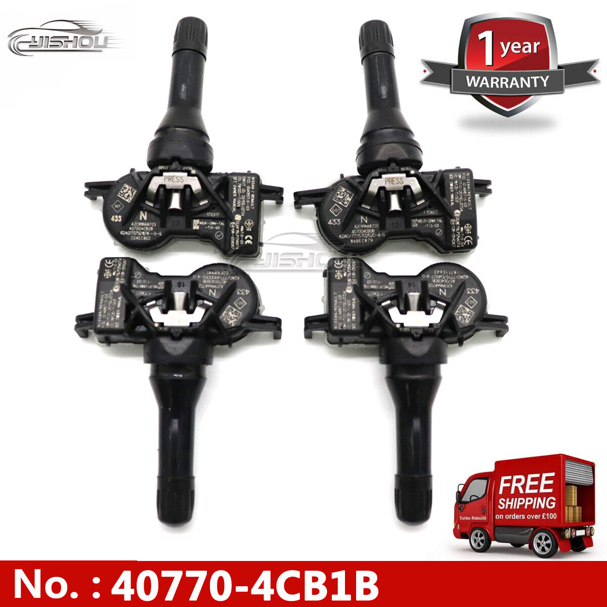 4-pack TPMS tire pressure sensors 40700-4CB0A suitable for Nissan Altima Rogue 40700-4CB0B