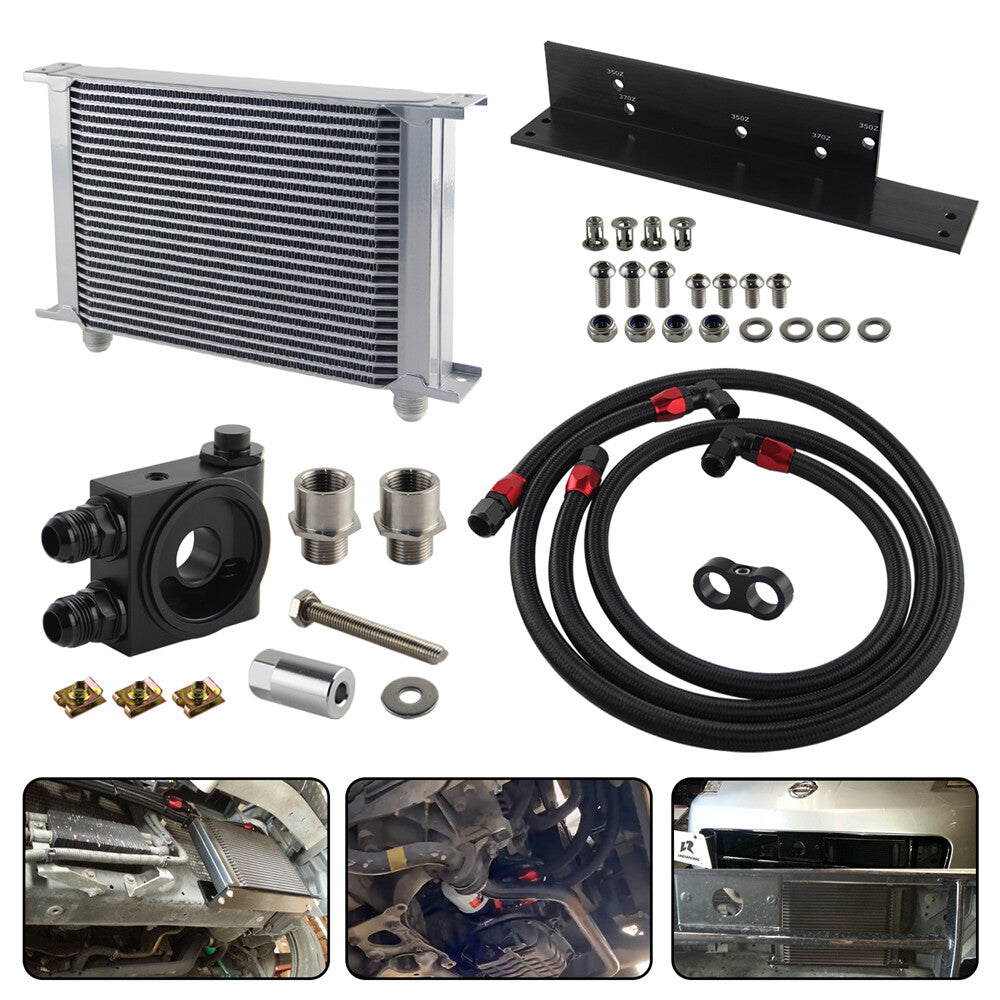 25 Row Bolt On Oil Cooler Kit Thermostat For Fairlady 350Z Z33 370Z Z34 Silver