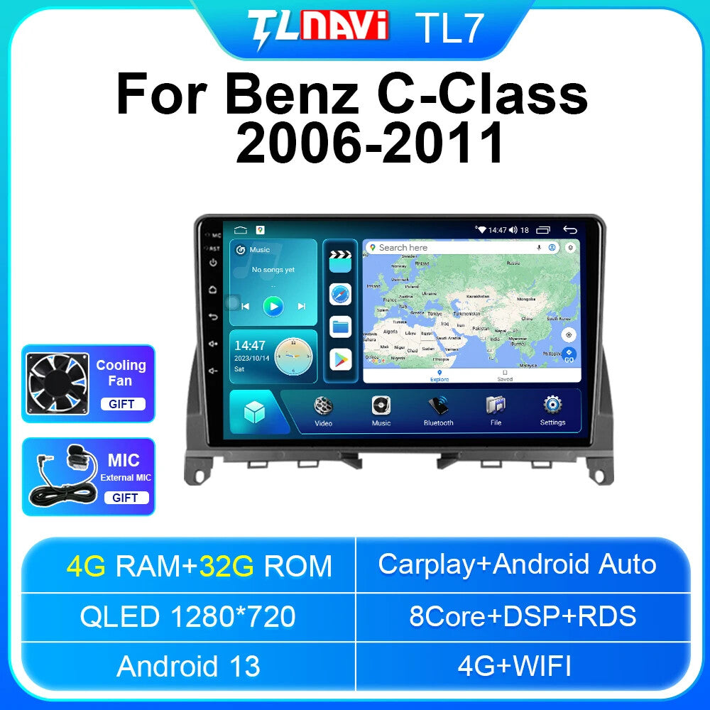 for Mercedes for Benz C Class 3 W204 S204 Car Radio GPS Navi 4+32G 2006-2011 Player