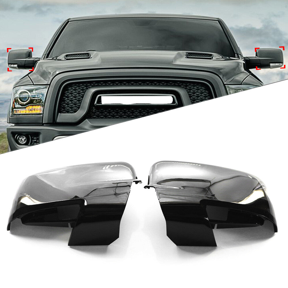 for Dodge for Ram 1500 2013-18 Pair Black Mirror Covers W/ Bottom Turn Signal Cutout