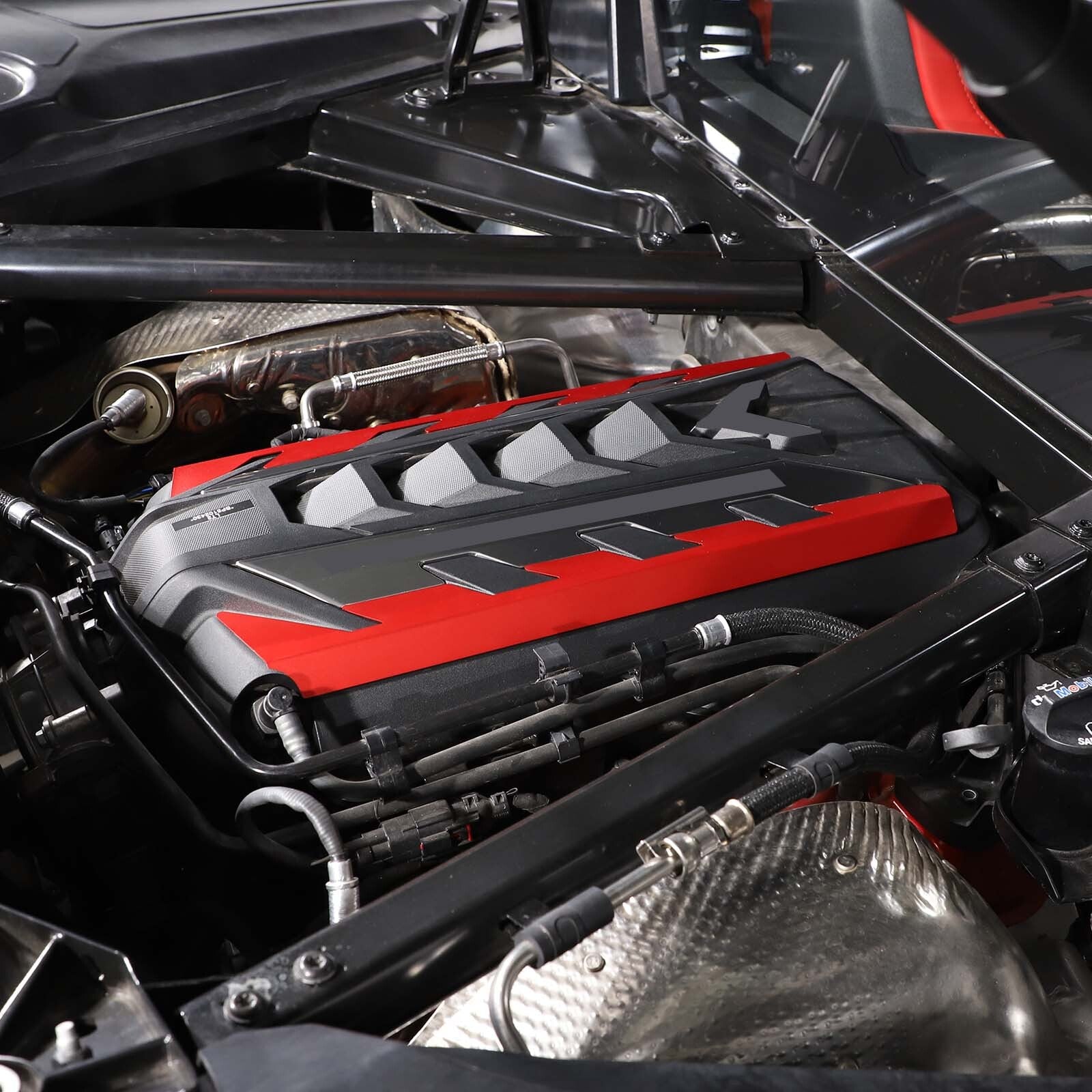 Suitable for Corvette C8 2020-24 Engine Side Protective Plate Cover, Alloy Red, 2pcs