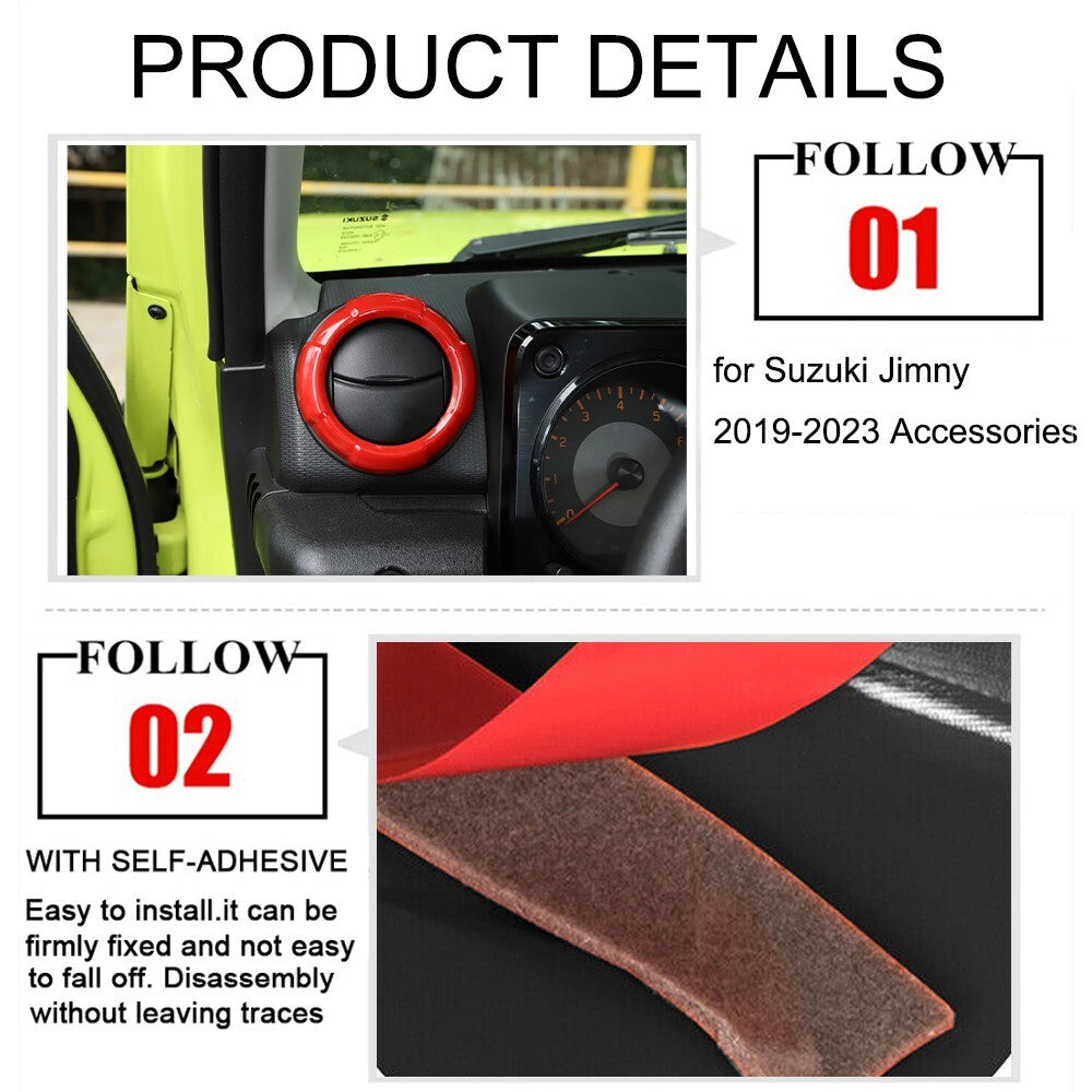 Red ABS Air Conditioner Vent Outlet Cover Trim Rings for Suzuki for Jimny 2019-2023