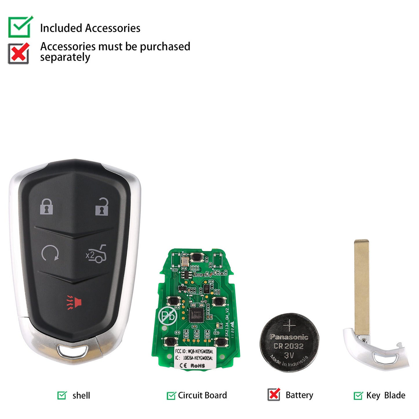 Premium IKEYGM005AL Universal Car 5 Buttons for Smart Key Fit For GM for Cadillac