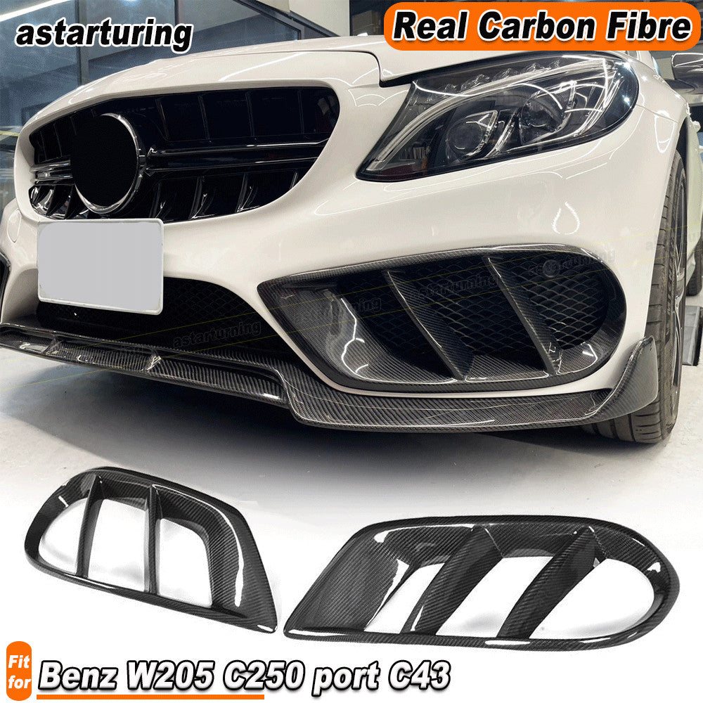 for Benz W205 Sport C43 REAL Carbon Front Bumper Grill Air Vent Fog Cover