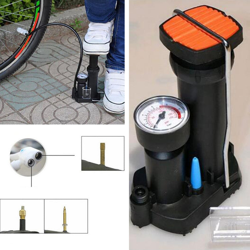 Black MOTO Bike Pressure Gauge Portable Wheel Tyre Tire Tube Inflator Pedal Pump