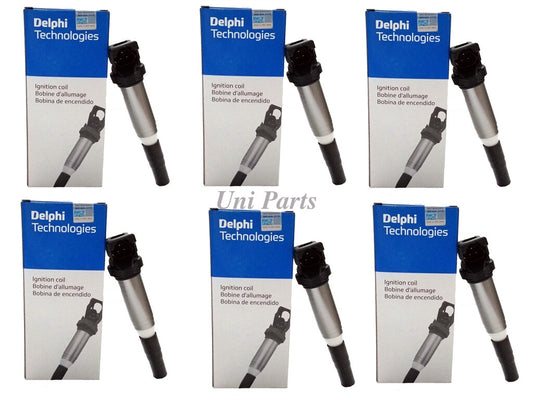6-pack Delphi ignition coils (metal, 12138647689) suitable for BMW 325, 335, 535, X3, X5.