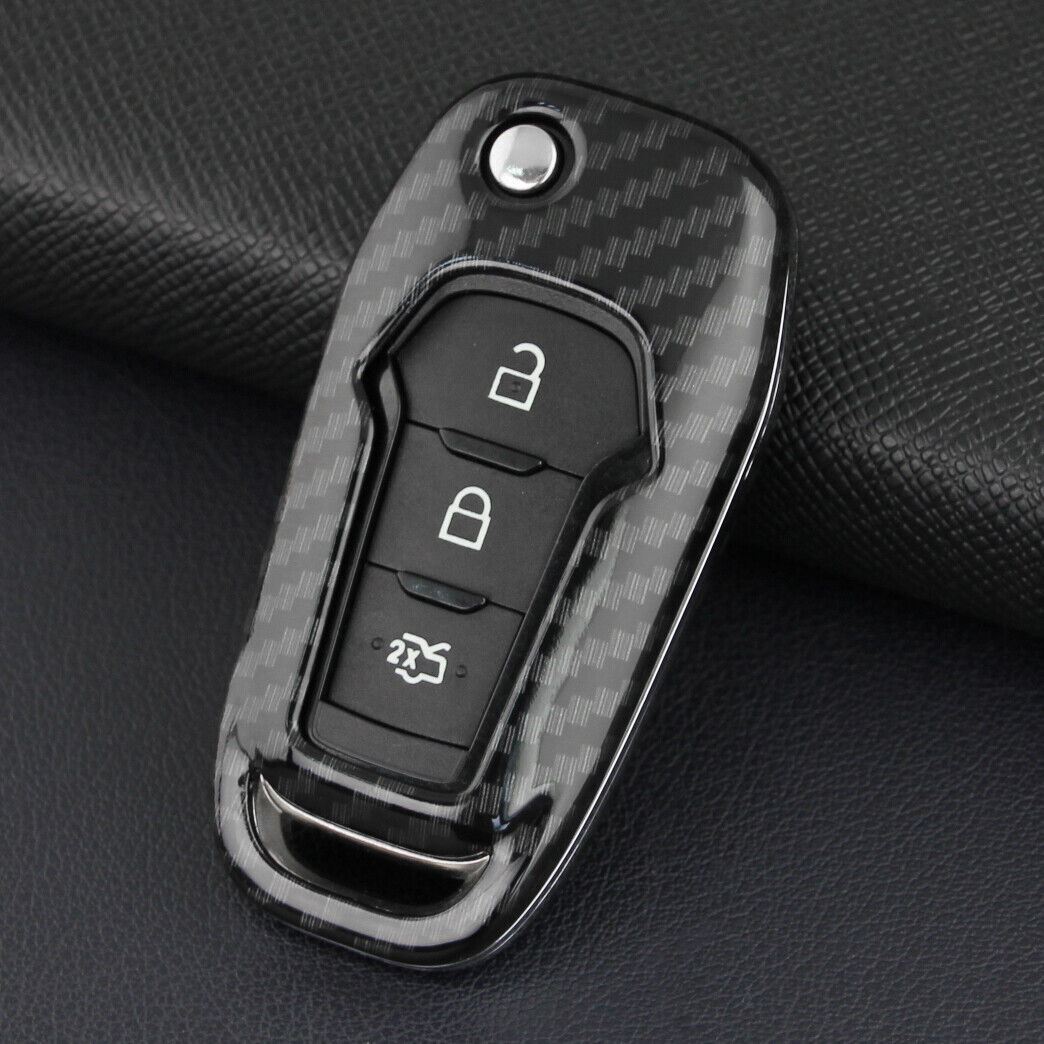Carbon Fiber Flip Key Shell Cover Fob Case for Ford Explorer F150 Mondeo Ranger