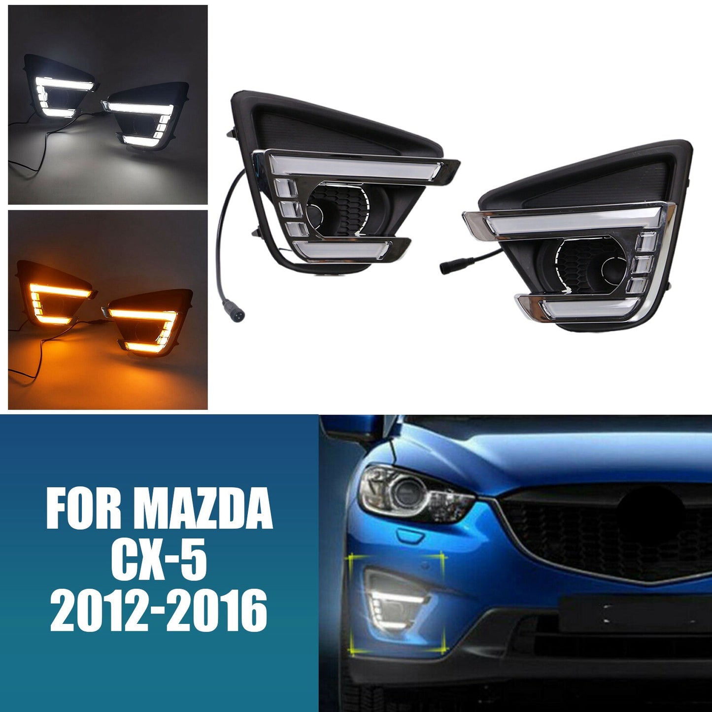 1 pair of LED front daytime running lights and fog lights for Mazda CX-5 12-16 AT