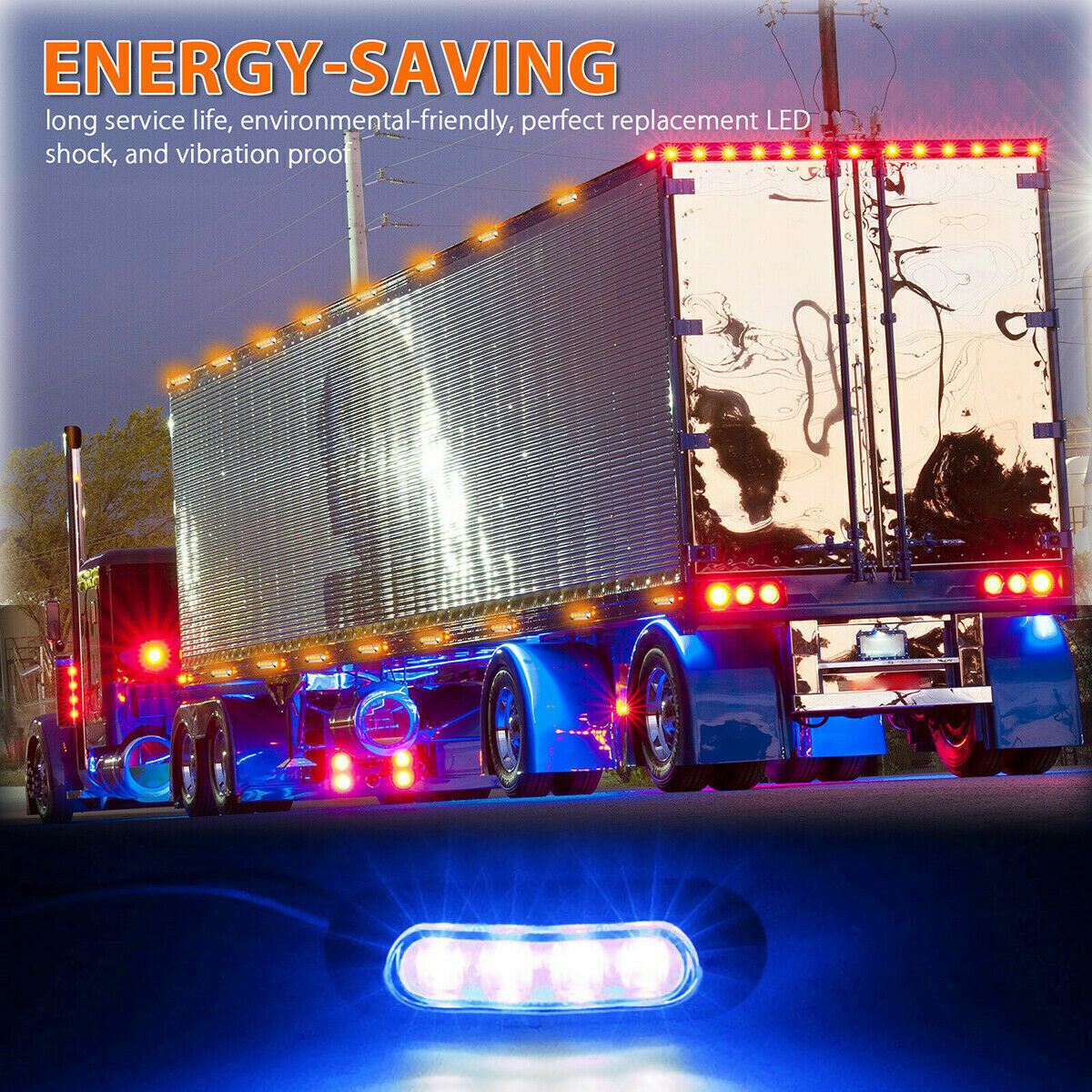 Clearance 12V 24V LAMP 10X Blue led marker Chrome light side LORRY Truck trailer