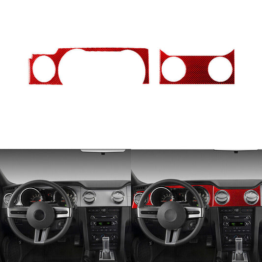 Red Carbon Fiber Interior Console Panel Cover Trim for Ford for Mustang 2005-2009