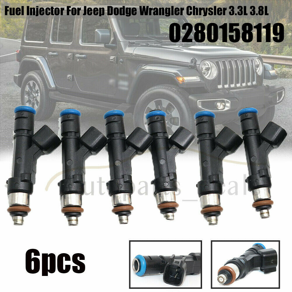 6-pack of new fuel injectors 0280158119 0486667AA, suitable for Jeep for Wrangler 3.8L, 2007-2011