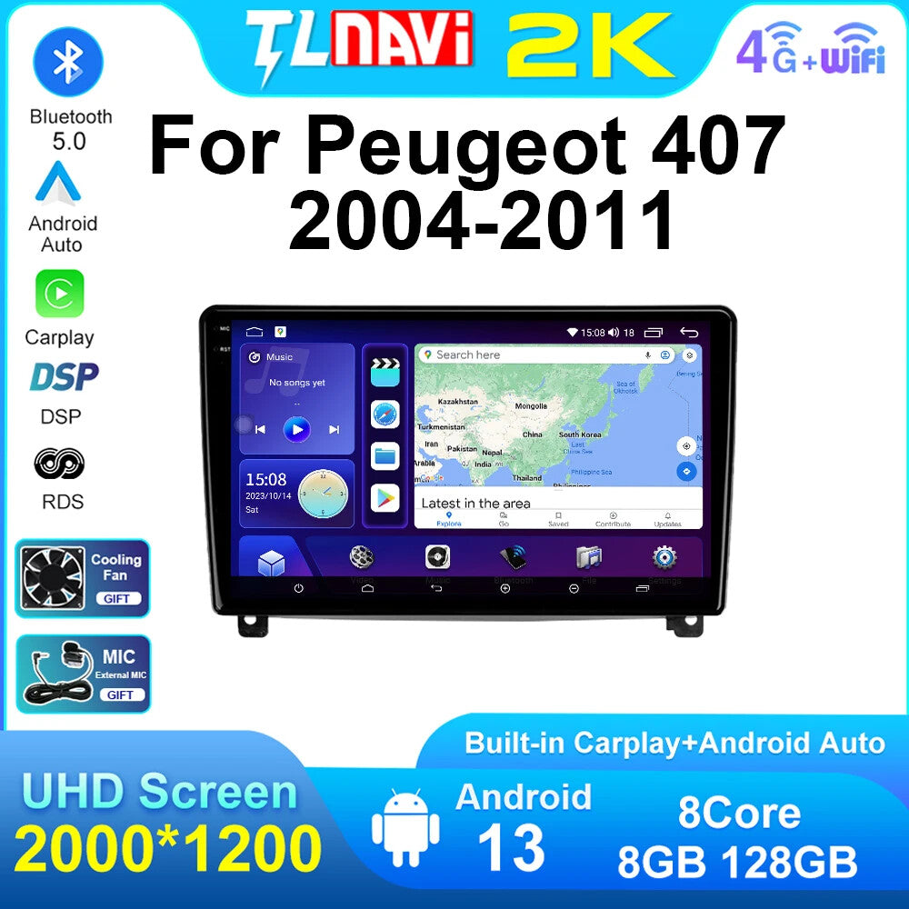 for Peugeot 407 2004-2011 Radio Car Video Player GPS Navi Android Auto CarPlay