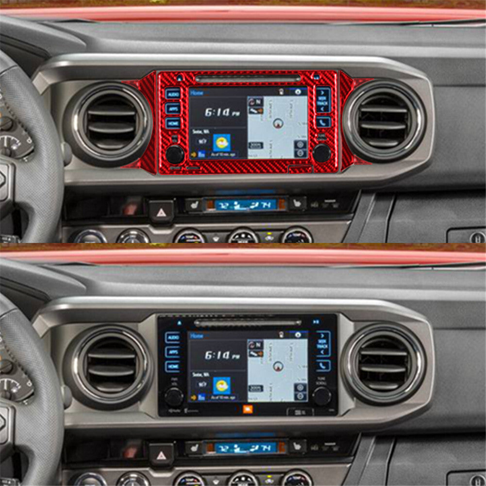 8Pcs Carbon Fiber Navigation Screen Cover Trim for Toyota Tacoma 2016-2021 Red