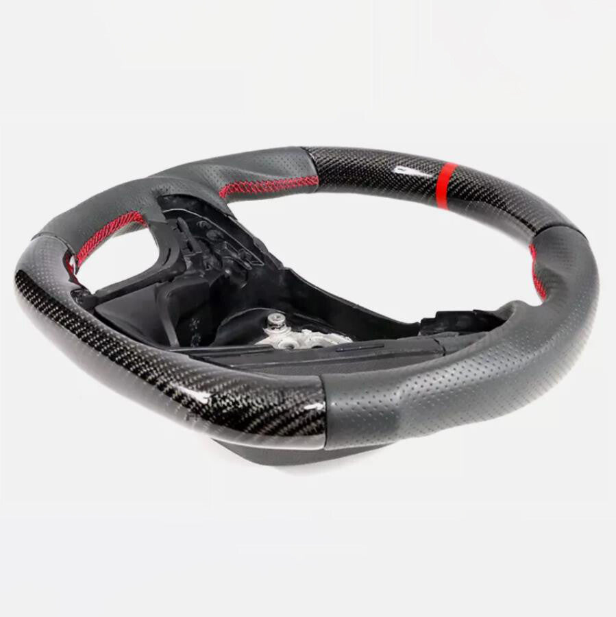 For 12-15 Chevy Camaro CF Leather Steering Wheel W/ Red Stitching Indicator NEW