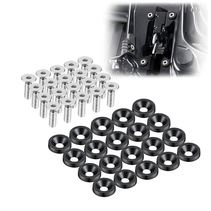 20Pcs Billet Aluminum Fender Bumper Washer Bay Dress up Bolt Screw Kit Black